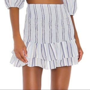 New THE JETSET DIARIES Monroe Smocked Tiered Ruffle Mini Skirt in Blue White